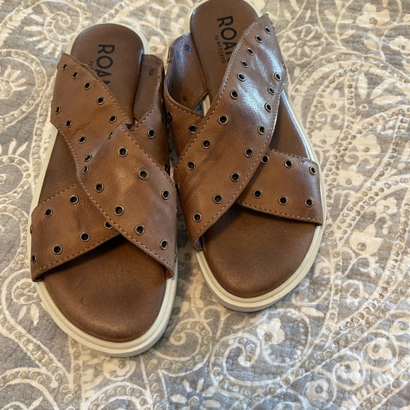 ROAN by Bed Stu Hali Platform Leather Sandal bosco bone size 8 comfort - Picture 1 of 6